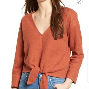 Madewell Textured Nubby Orange Tie Front Top